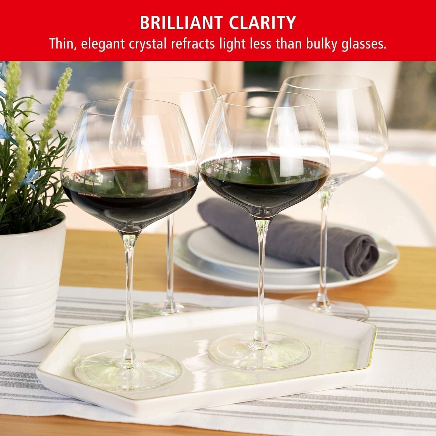 Set of 4 Willsberger Burgundy Wine Glasses - Lead-Free Crystal & Dishwasher Safe