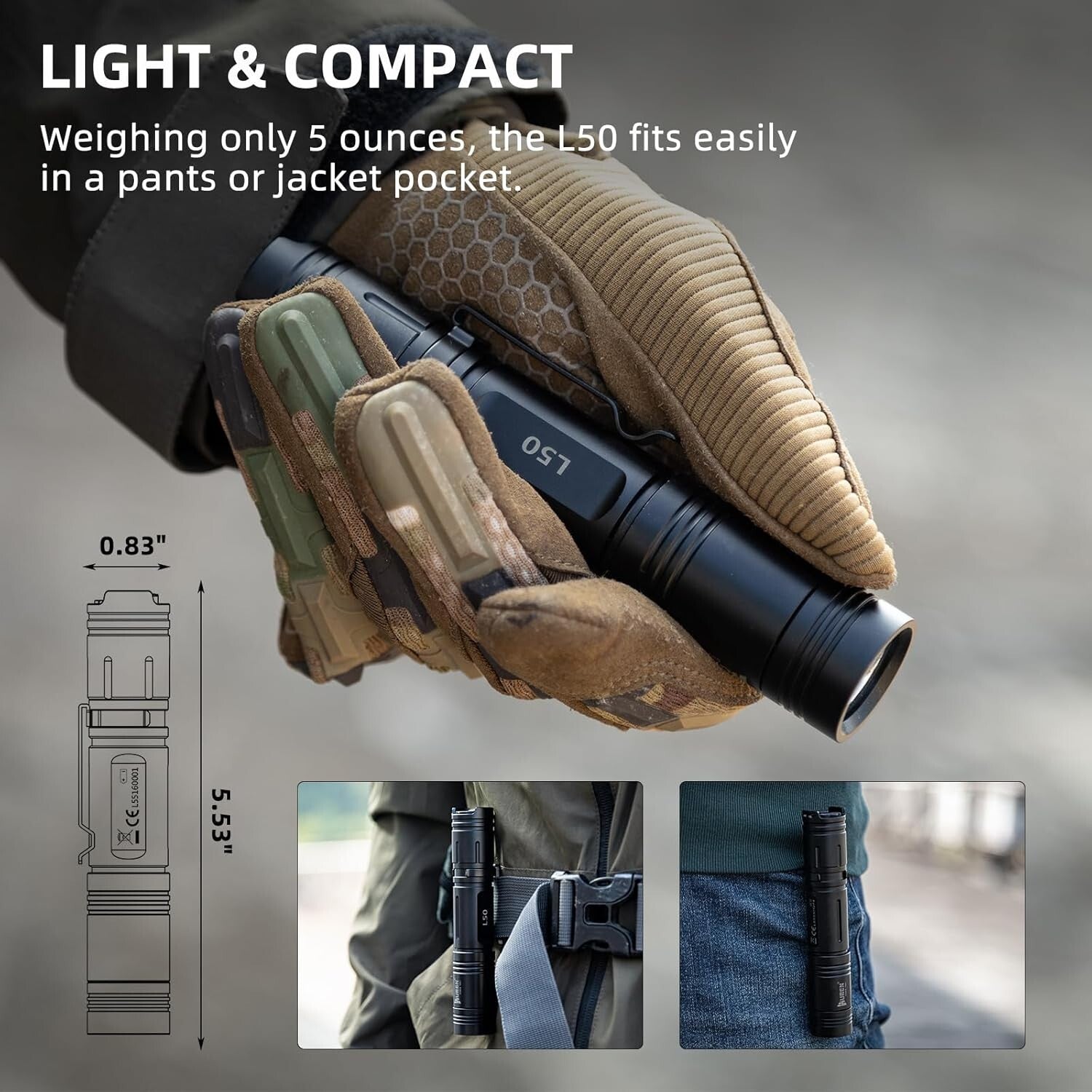 Compact 1200 Lumens LED Flashlight, 5 Lighting Modes & Long Runtime for Outdoors