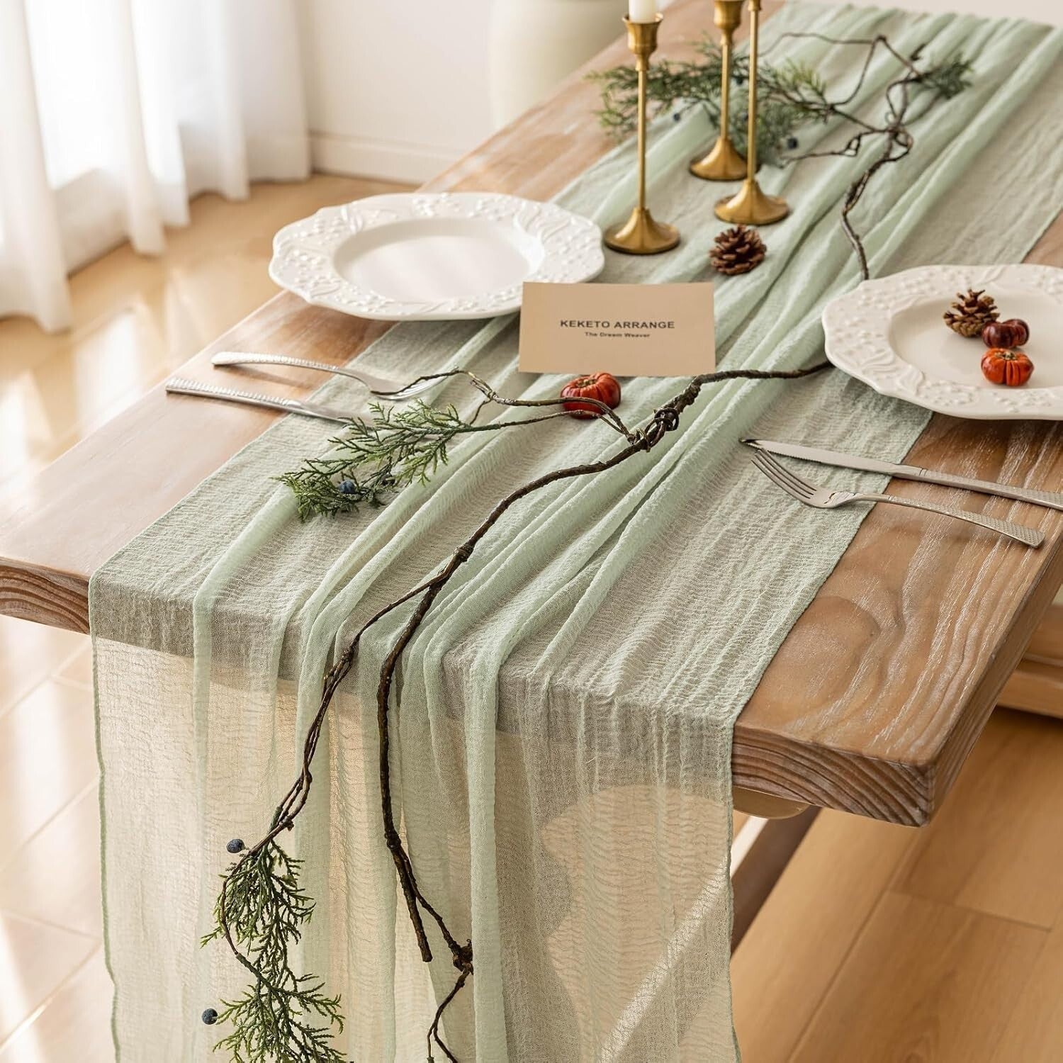 Breathable Cotton Cheesecloth Runners - Sage Green 6pcs for Elegant Decor
