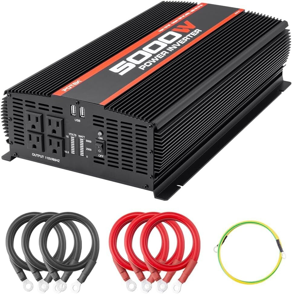 5000W Portable Power Inverter with 4 AC Outlets & USB for Vehicle Charging