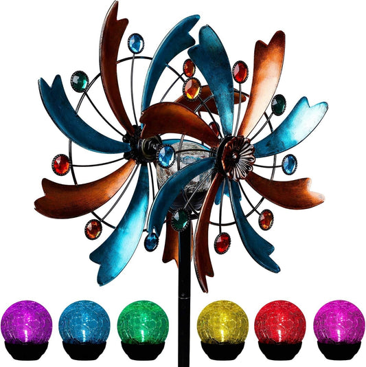 Weatherproof Solar Wind Spinner 56.3 Inch with RGB LED - Elegant Yard Decoration