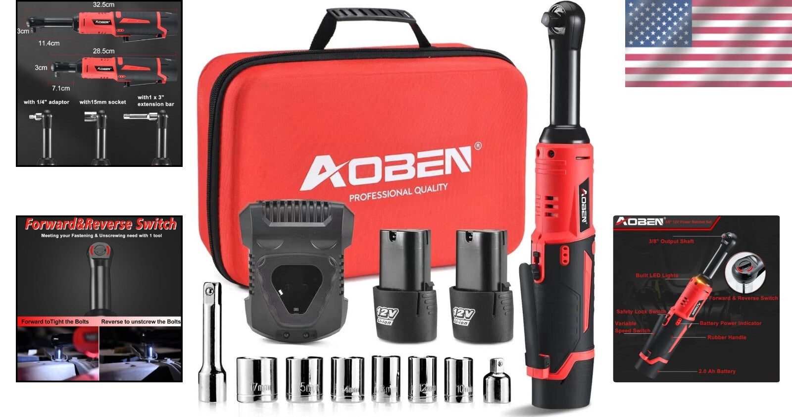 All-in-One Cordless Electric Ratchet Wrench Kit with Sockets & Batteries