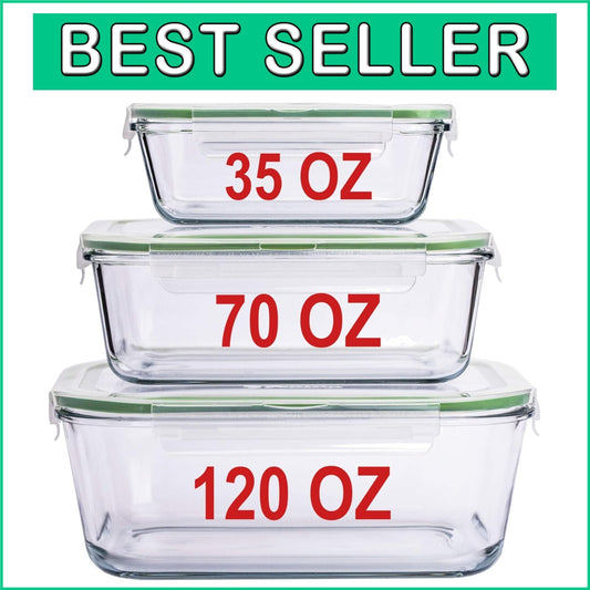 Airtight Borosilicate Glass Containers with Locking Lids - Oven & Microwave Safe