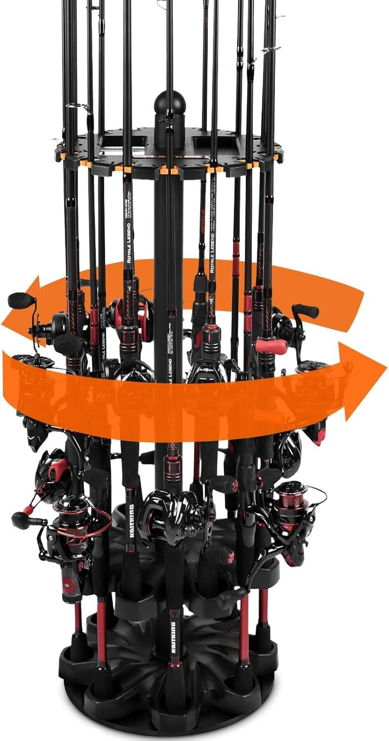 V16 Fishing Rod Rack with Rotating Base: Holds 16 Poles, Space-Saving Solution