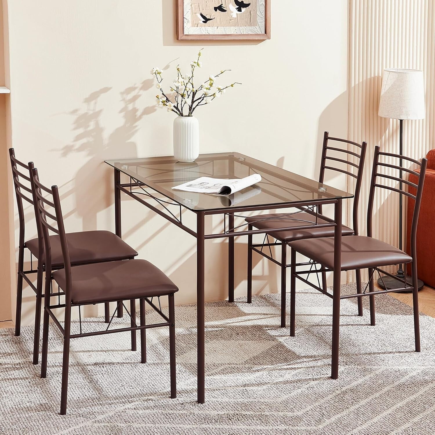 Stylish 5-Piece Dinette Set with 4 Chairs & Placemats - Space-Saving Design