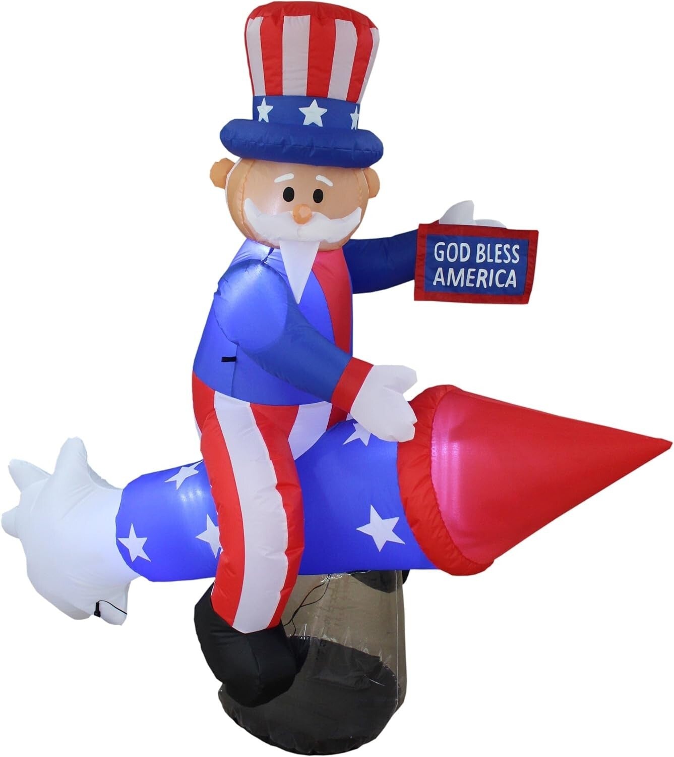 Patriotic 6ft Uncle Sam Inflatable - Easy Install with LED Lights for July 4th