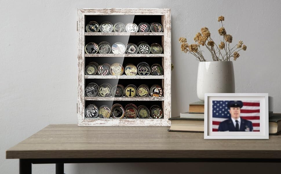 Elegant Rustic White Coin Display Case - Protect Your Collectibles in Style