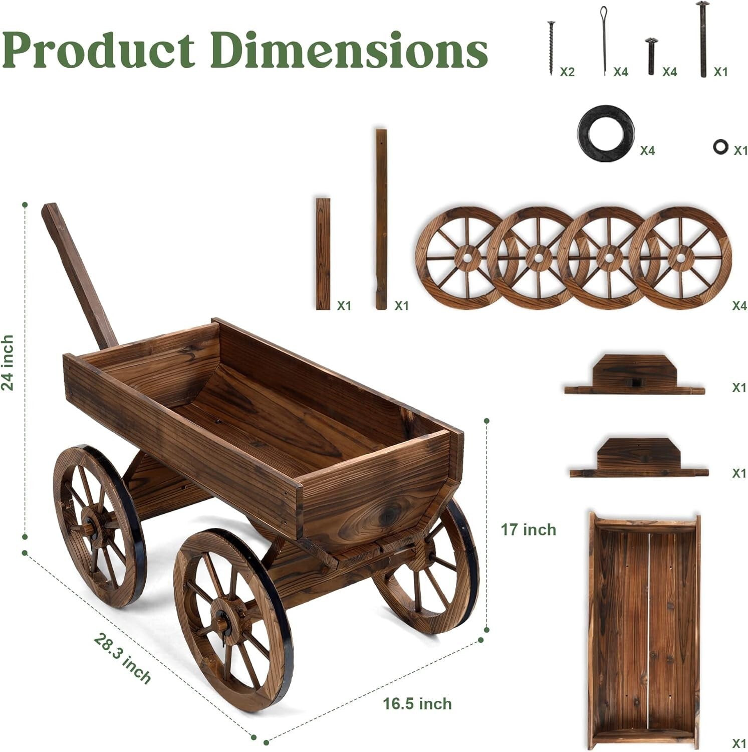 Adjustable Wooden Garden Cart with Wheels for Charming Outdoor Flower Display