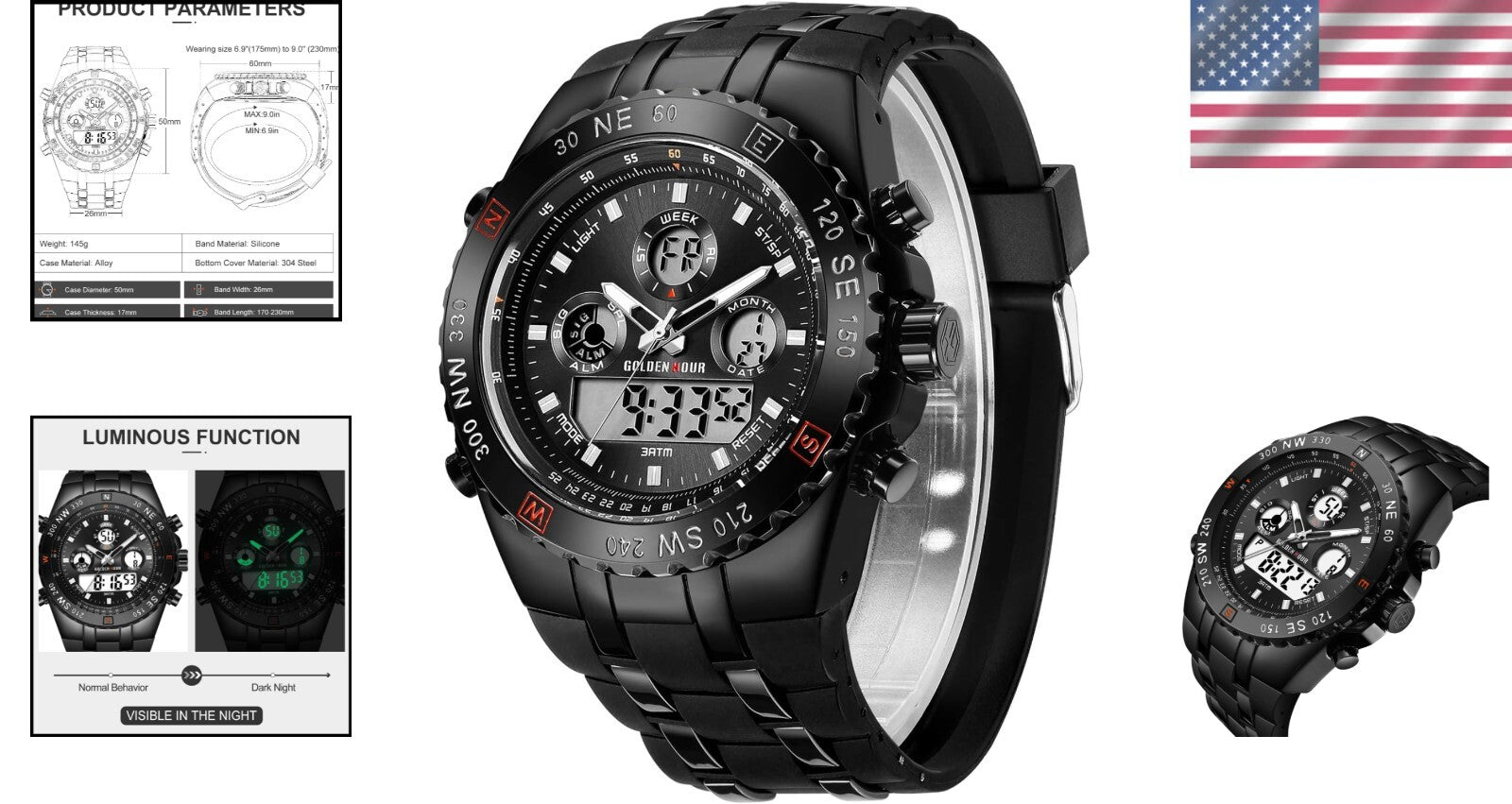 Big Face Luxury Military Watch – 3ATM Waterproof & Multi-Functional Features