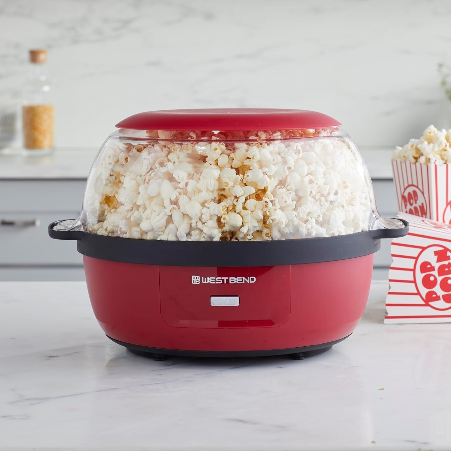 Electric 6-Quart Popcorn Maker with Dual-Purpose Cover & Motorized Stirring