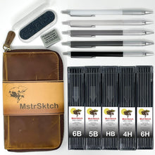 Load image into Gallery viewer, Travel-Friendly 9 Piece Mechanical Sketching Pencil Set with Kneaded Eraser