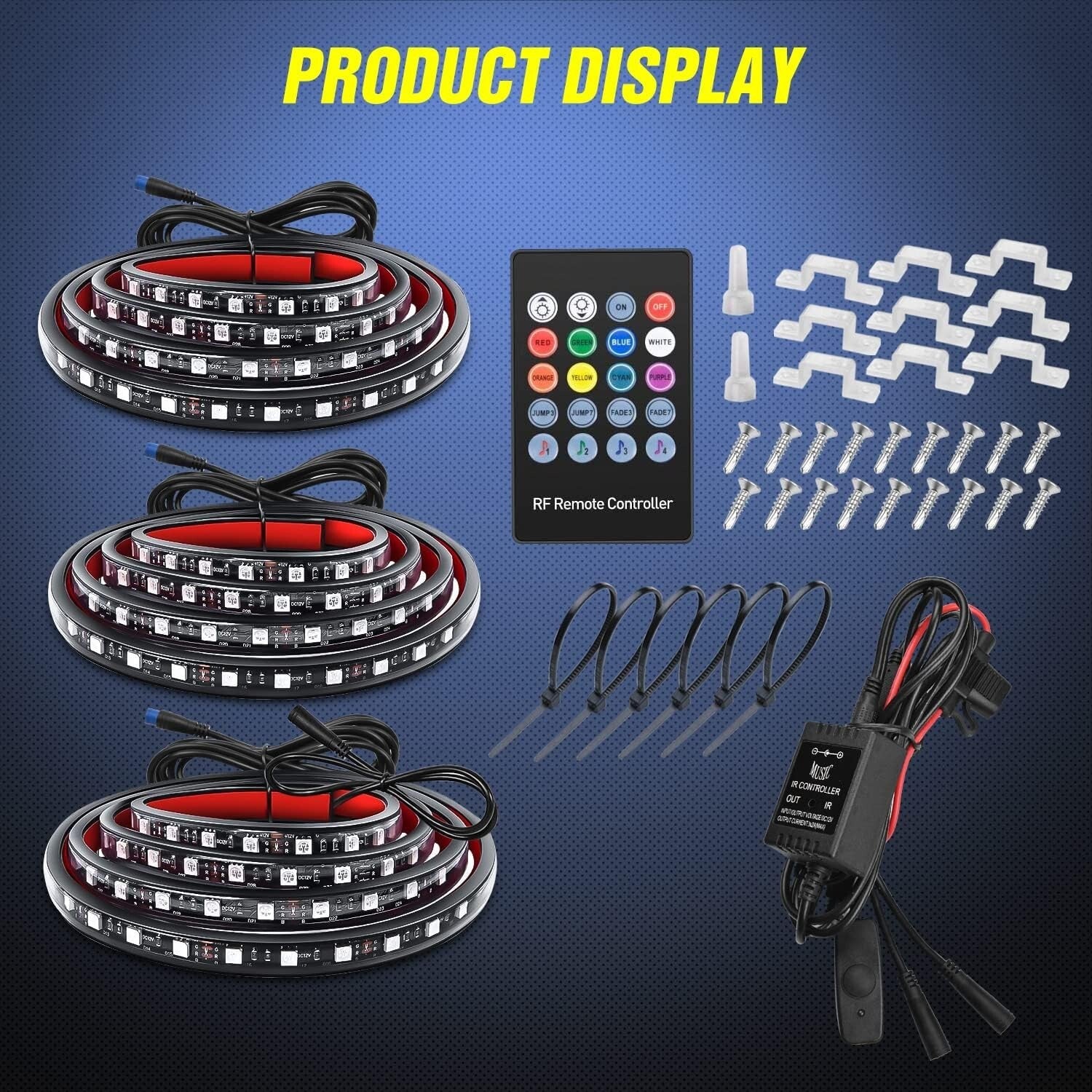 60" RGB LED Truck Bed Light Strip Kit - 3PCS with RF Remote Control & Waterproof