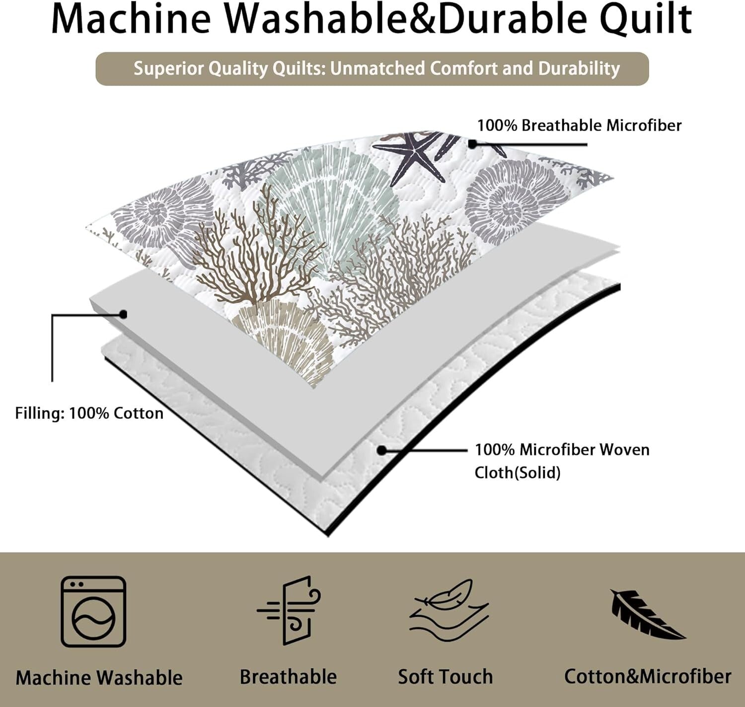 Elegant Coastal 3-Piece Microfiber Quilt Set - Perfect Beach-inspired Decor