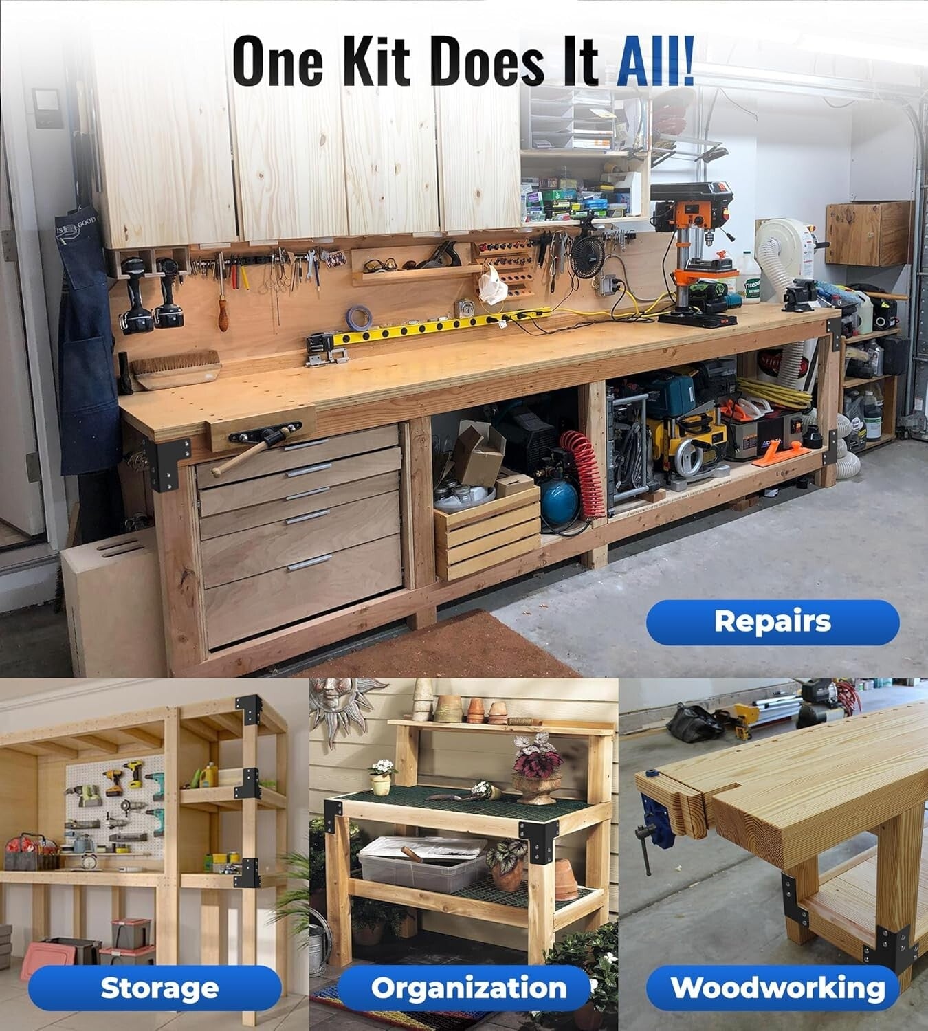 Black Coated 8pcs Heavy-Duty Brackets - Essential for Sturdy Workbench Setup