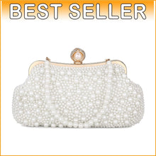 Load image into Gallery viewer, Handmade Pearl Evening Clutch with Detachable Straps - Elegant Wedding Accessory