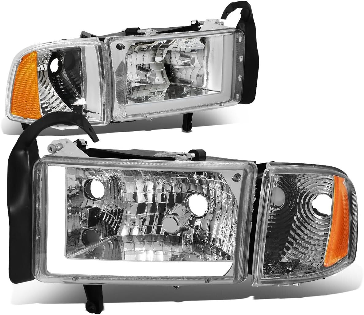 Clear Lens Chrome Amber LED Headlights - Perfect for 94-01 Ram 1500 & 2500