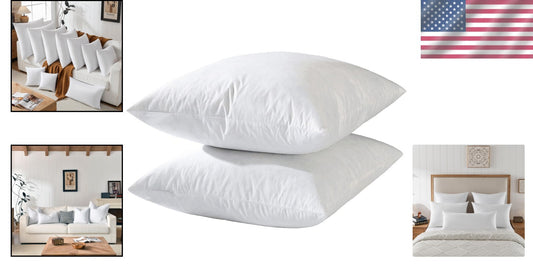 Set of 2 Down Feather 20x20 Throw Pillow Inserts in Durable Cotton Fabric