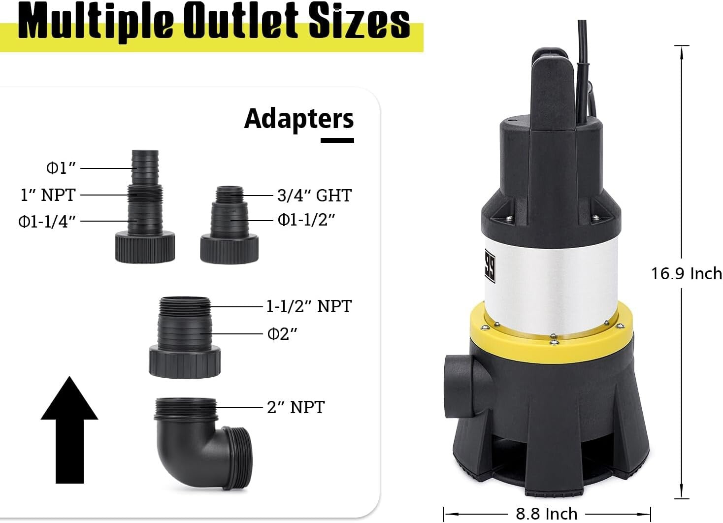 Heavy-Duty 7000GPH Submersible Pump with 16ft Cord - Maximum Lifting 30ft