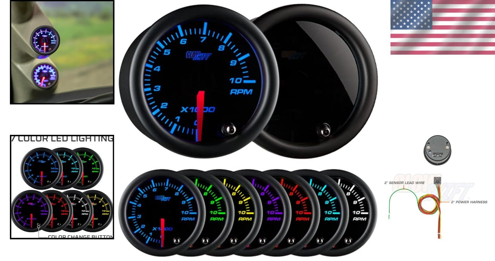Customizable Tinted Tachometer Gauge with 10,000 RPM for Gas Engine Vehicles