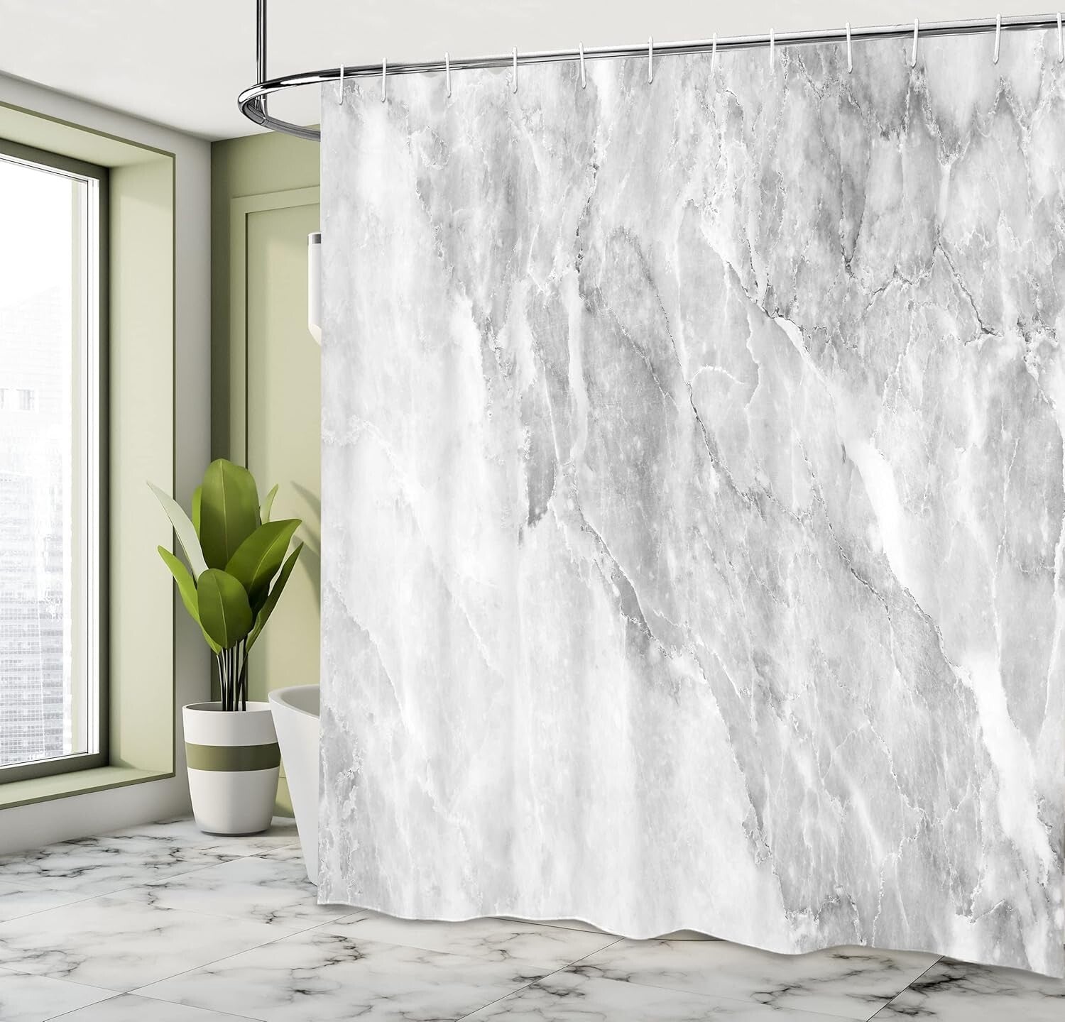 Unique White Grey Marble Pattern Shower Curtain - Modern Fabric Bathroom Style