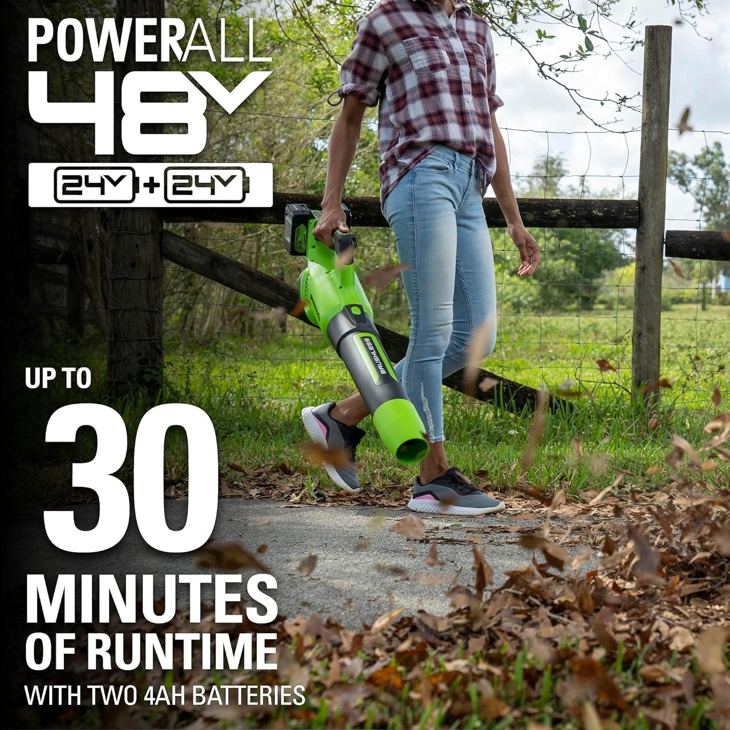 Brushless Leaf Blower with Dual Battery System & Variable Speed Control - Green