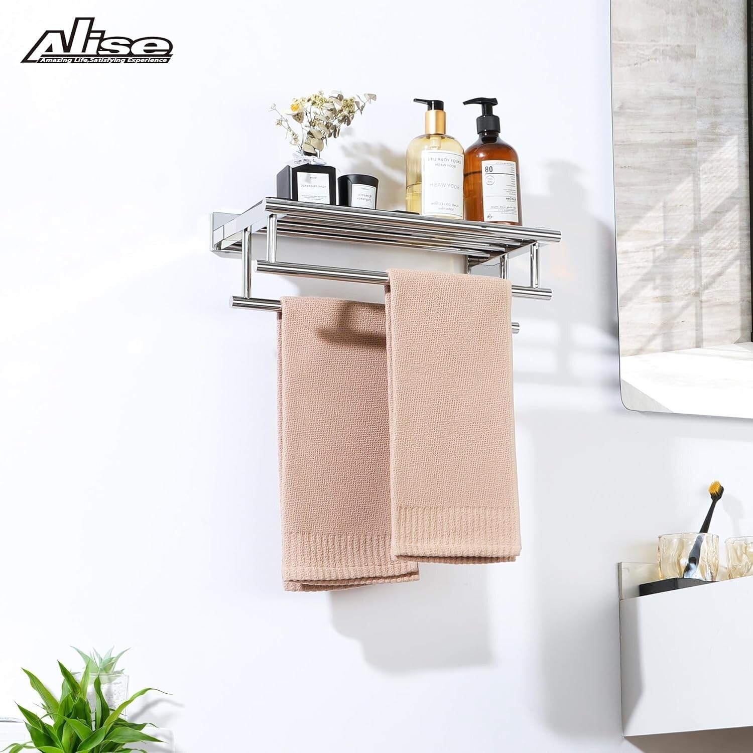 Elegant 16" Polished Chrome Towel Holder with Double Bars for Modern Bathrooms