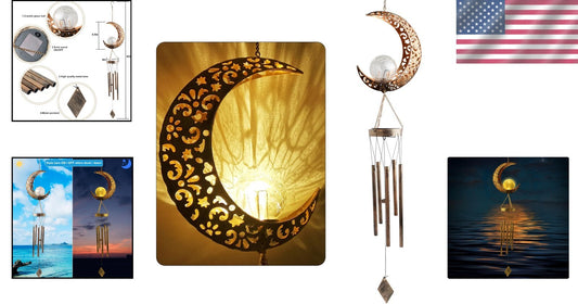 Crystal-Embellished Moon Wind Chimes - Solar Outdoor Decor for All Occasions