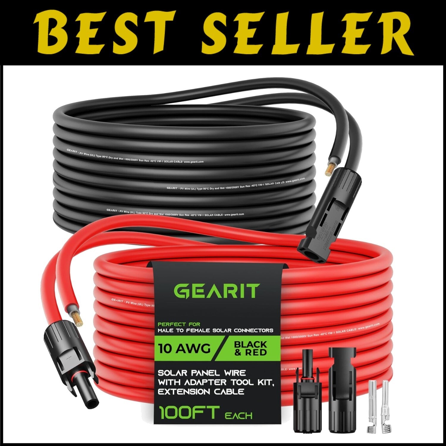 Weatherproof 100FT 10AWG Solar Extension Cable with Tinned Copper Connectors