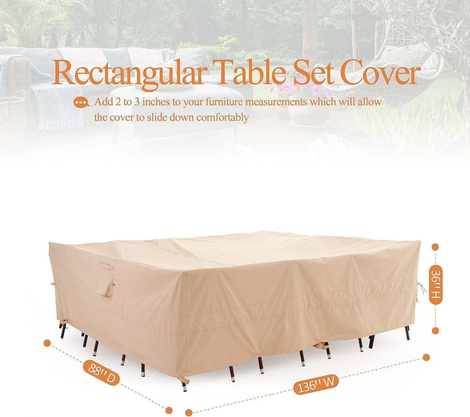 Heavy-Duty Waterproof Patio Table Cover 136x88in - Fade & Wind Resistant