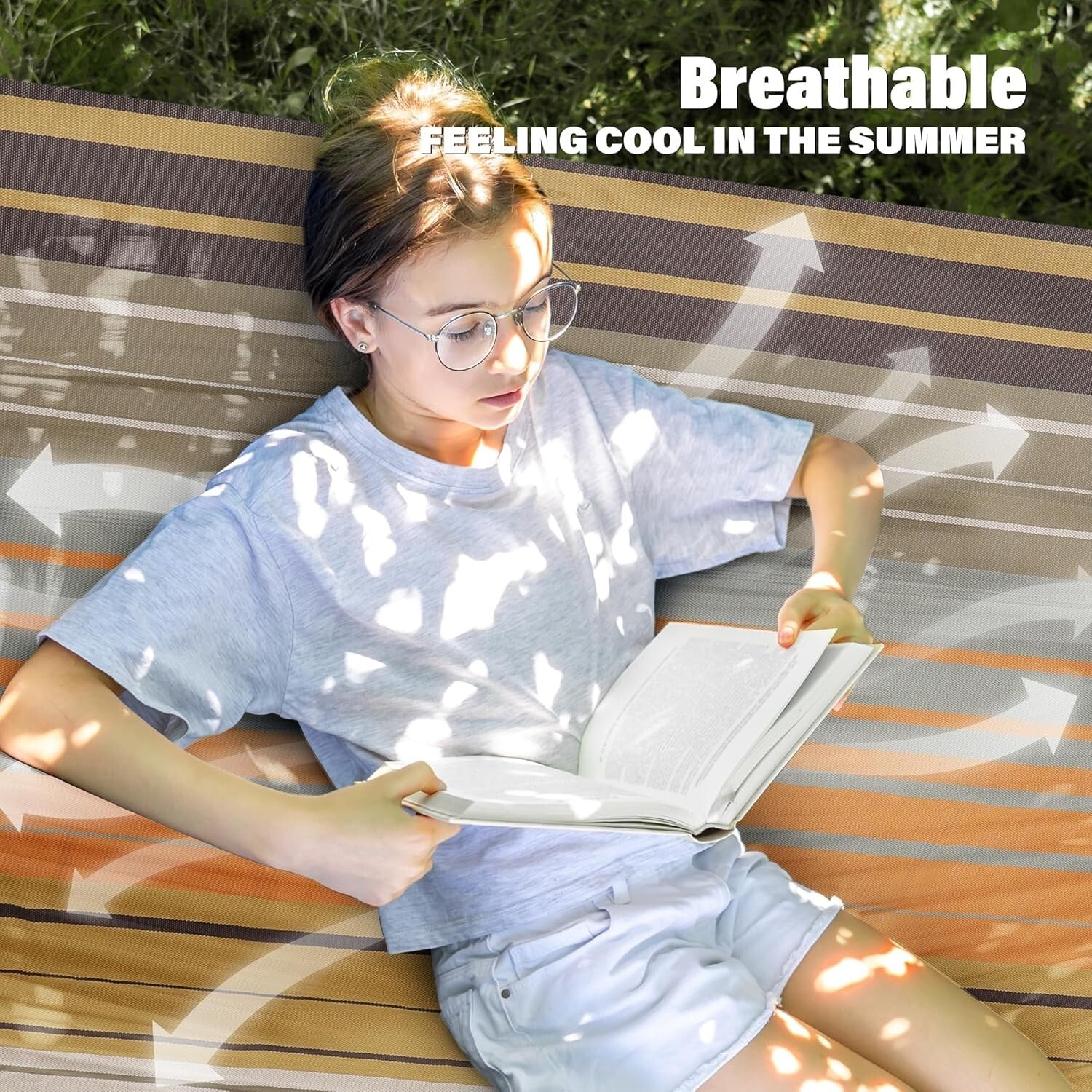 Double Hammock with Concealed Support Bar – 450 lbs Capacity, Quick Dry Fabric