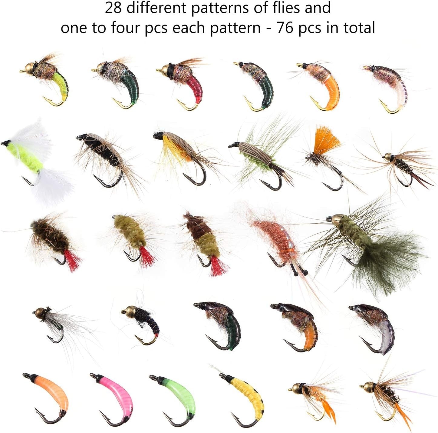 76 Premium Trout Flies with Chemically Sharpened Hooks – Ultimate Fishing Kit