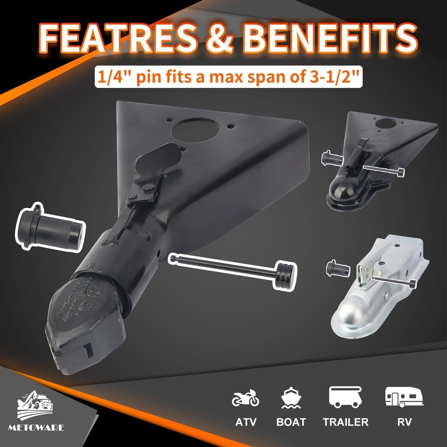 Modern Dogbone Style Trailer Coupler Lock 1/4" Dia – Easy Push-to-Lock Design