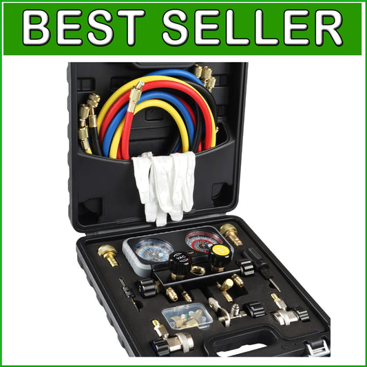 Automotive 4 Valve Manifold A/C Gauge Set – Complete with Essential Accessories