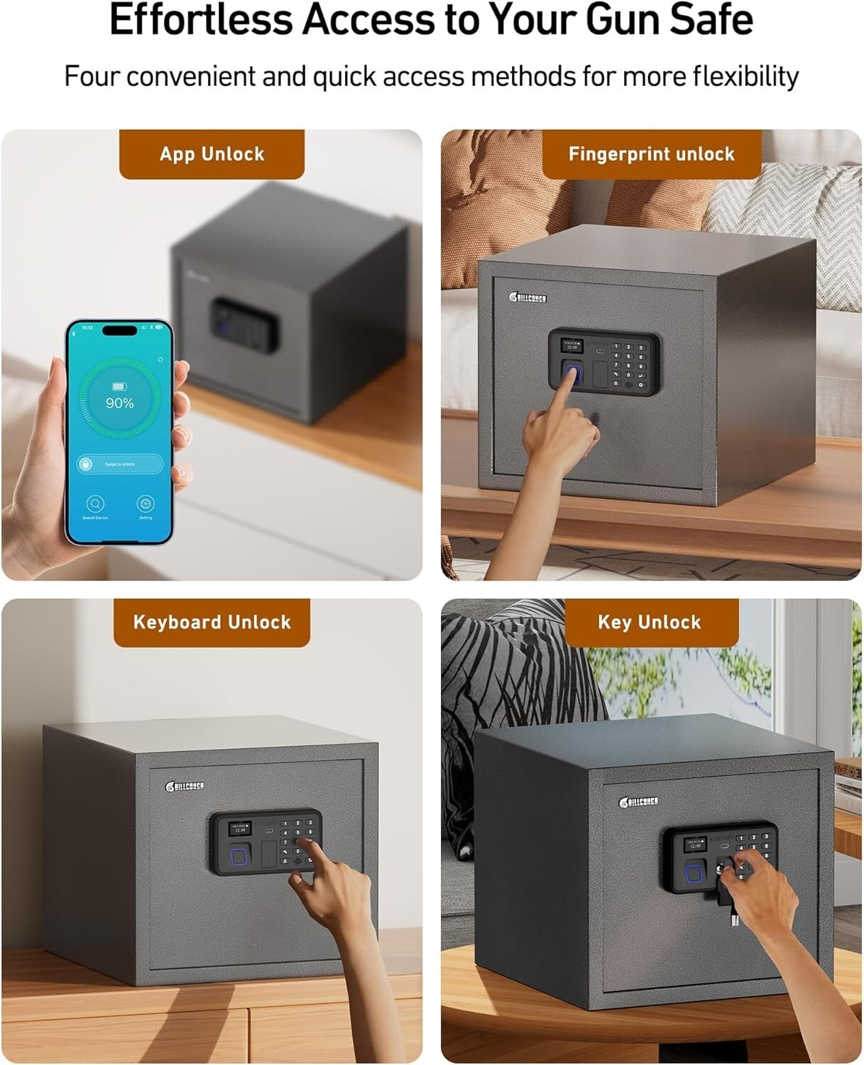 Alloy Steel Biometric Safe for Handguns - Organized Storage with Removable Shelf