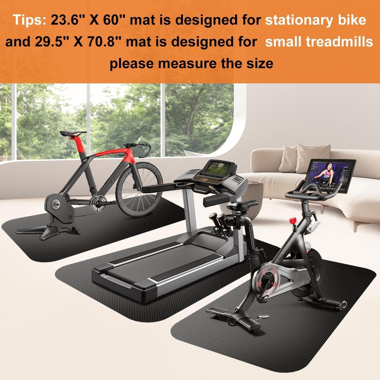 Versatile Rubber Floor Mat for Spin Bikes & Treadmills - Easy Clean Design