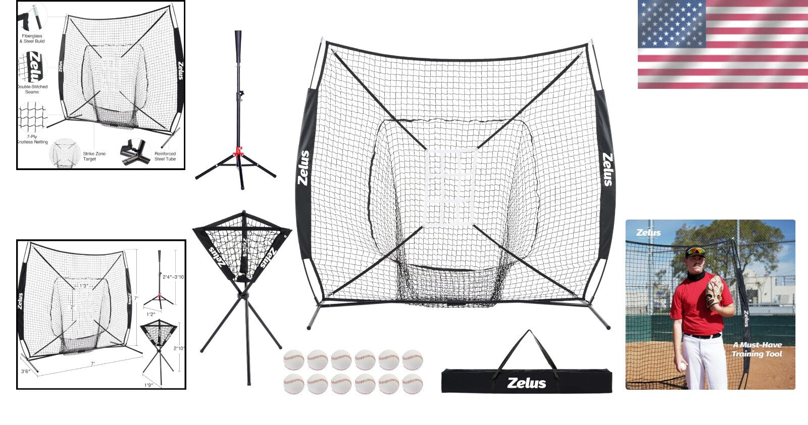 Complete 7x7 Baseball Practice Net Set with Ball Caddy & Target - Durable Design