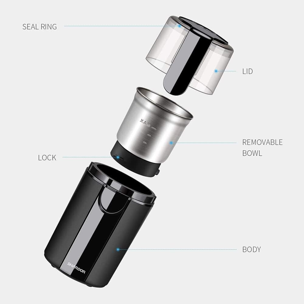 Versatile Electric Coffee & Spice Grinder with 2 Removable Stainless Steel Bowls