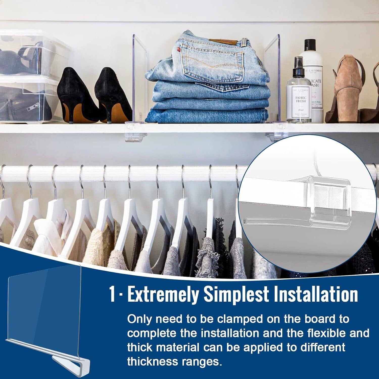 12 Pack Clear Acrylic Shelf Dividers for Stylish Closet and Home Organization