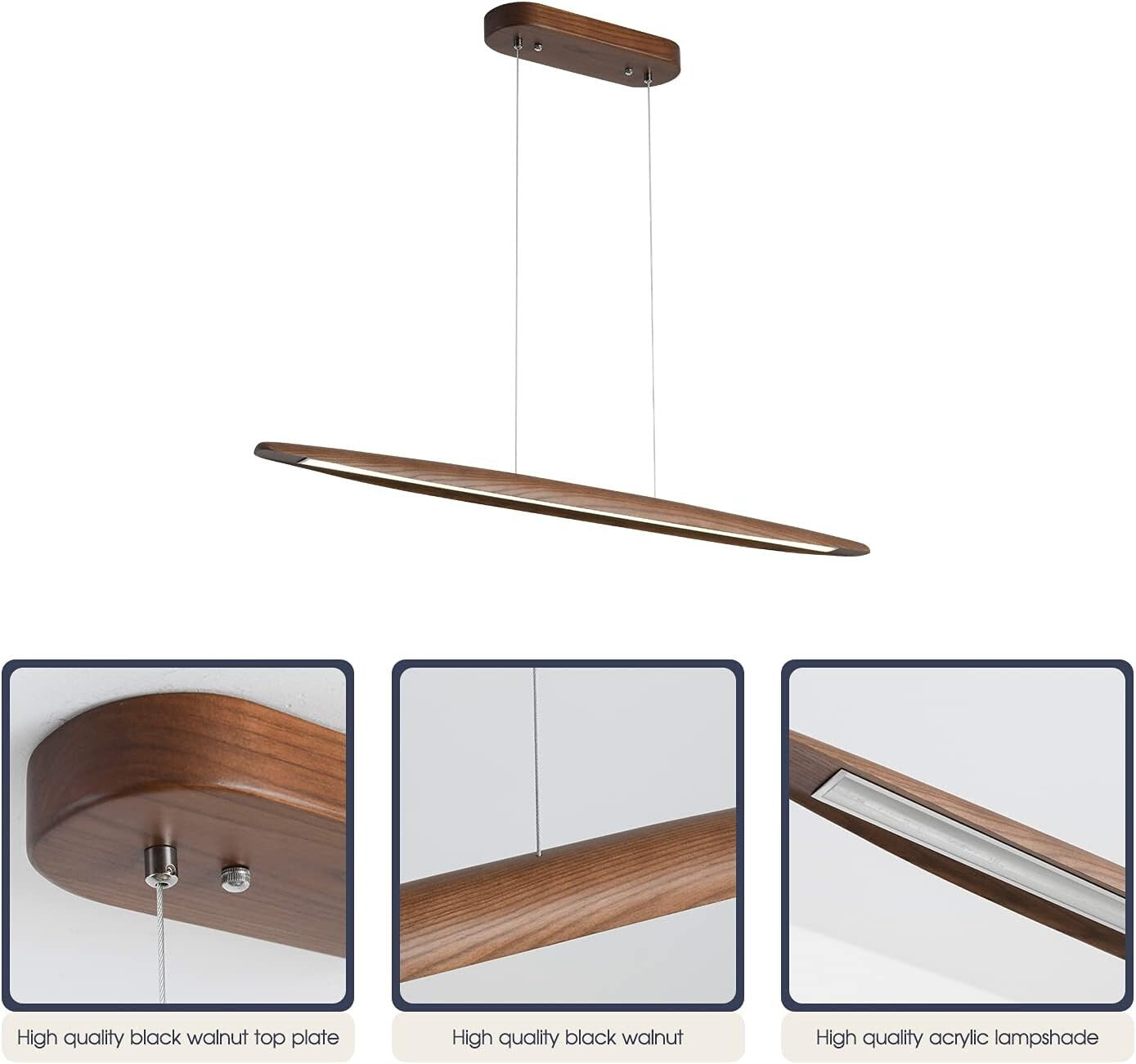 Energy-Saving 51" Real Wood Pendant Light for Stylish Dining and Kitchen Spaces