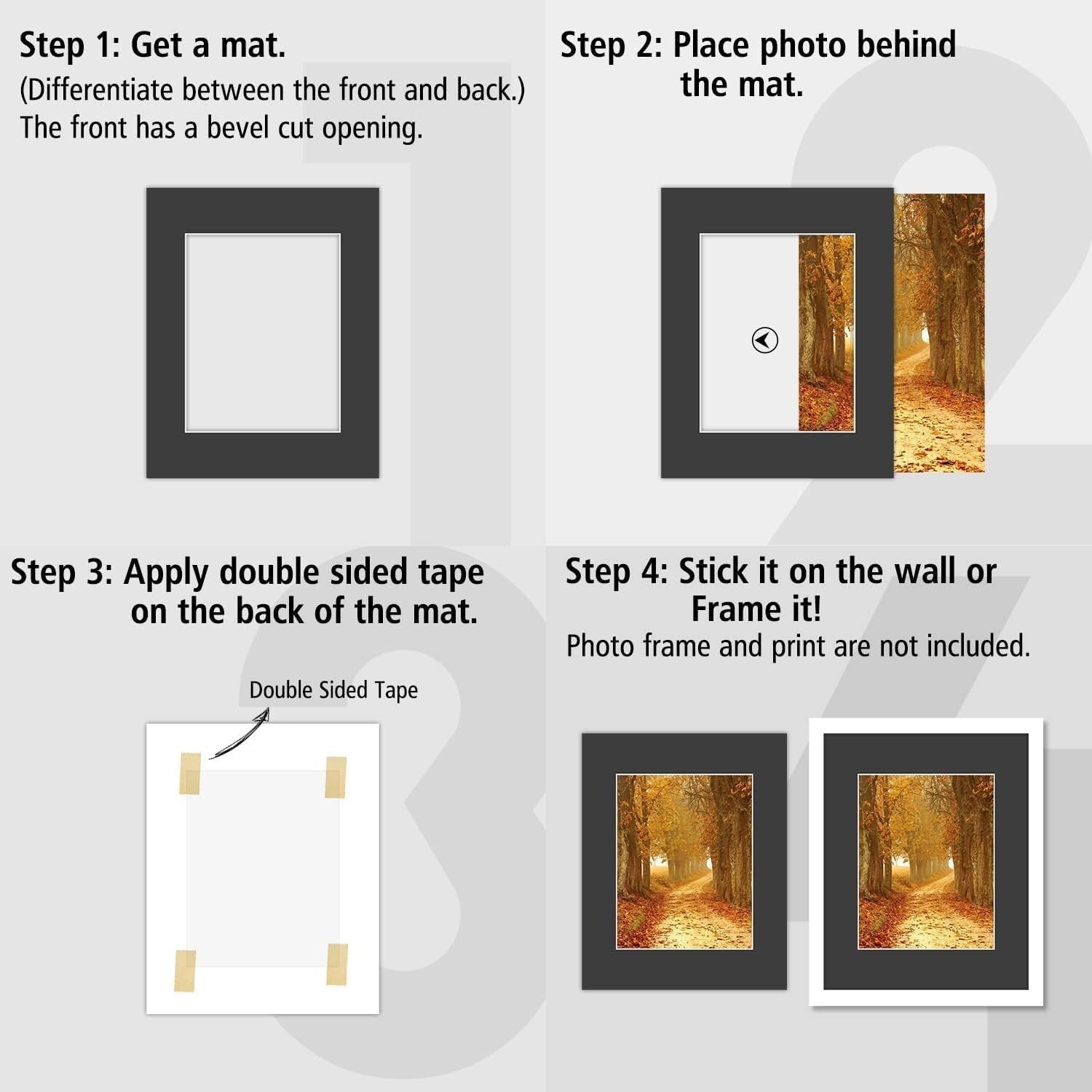 Elegant 16x20 Black Picture Mats with White Core - 25 Count for 11x14 Images