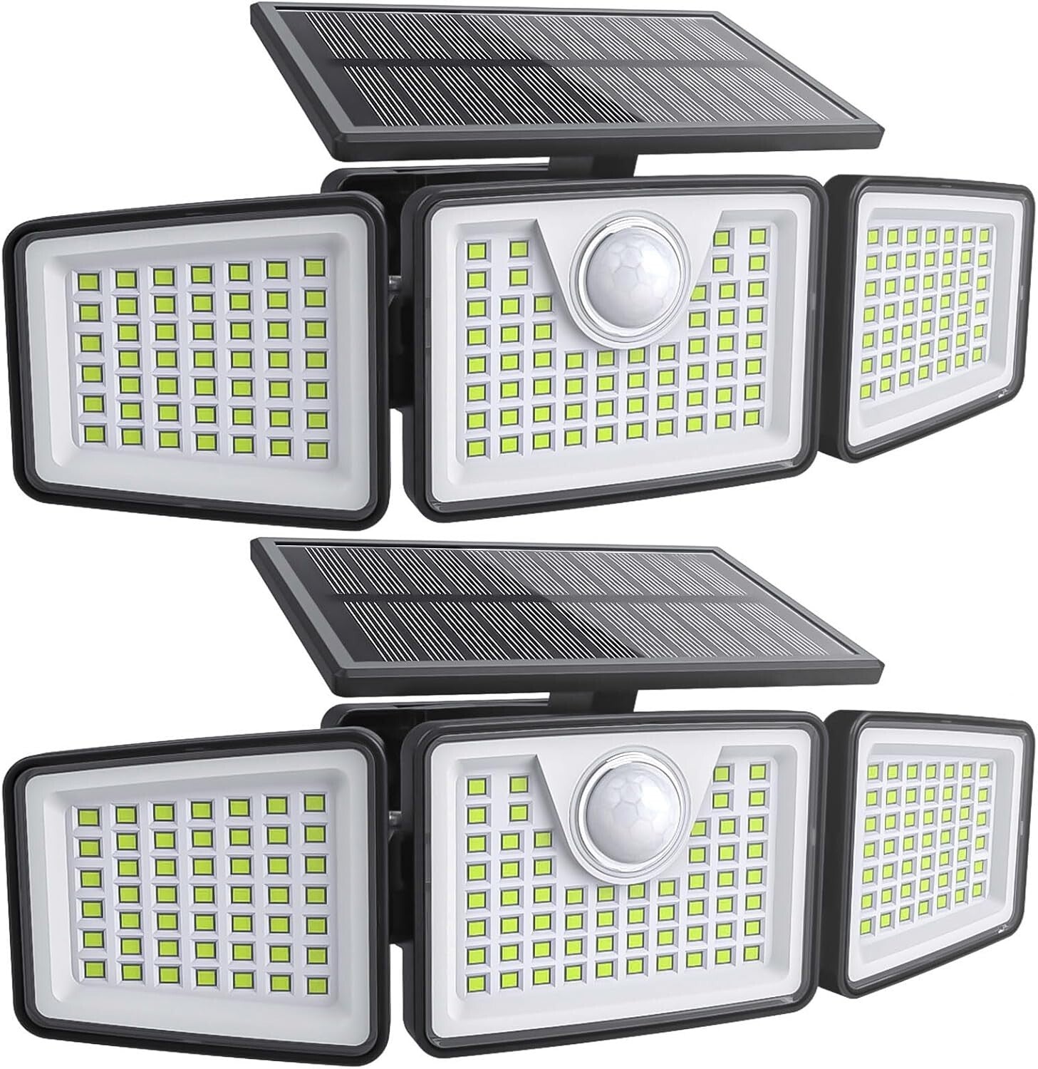 IP65 Waterproof Solar 3-Head Lights with Motion Sensor, 270° Wide Angle - 2 Pcs