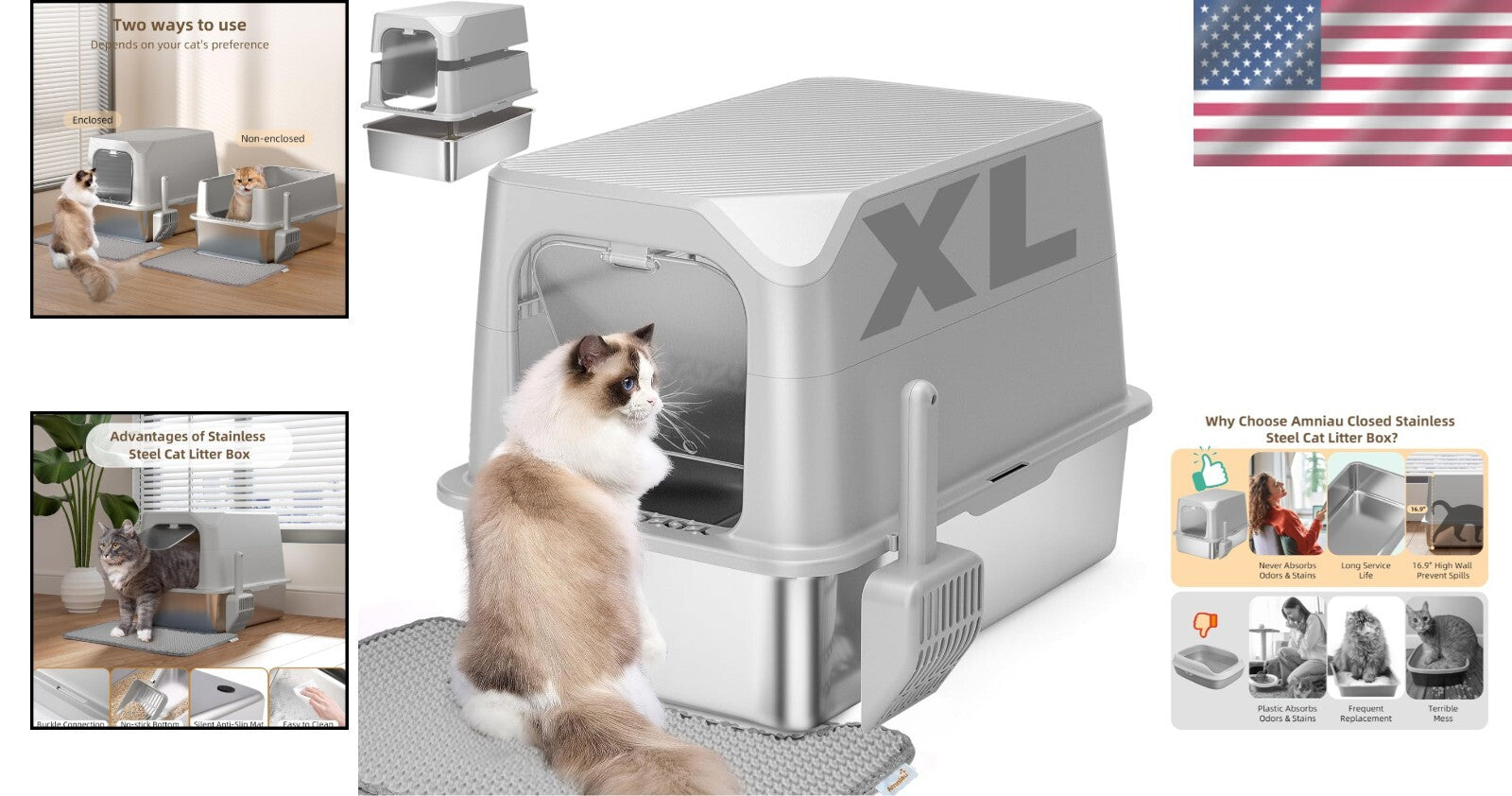 Anti-Leak Extra Large Cat Litter Box with Lid - Ideal for High-Urinating Cats