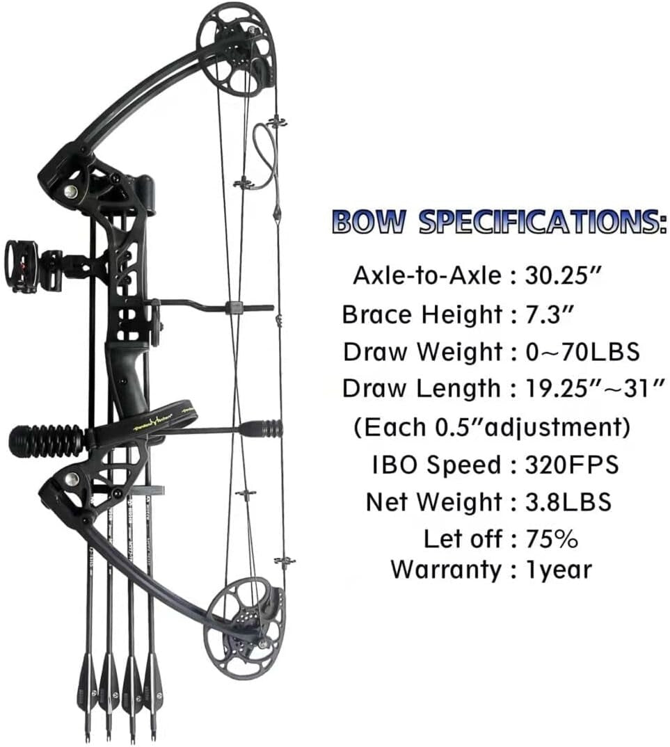 Adjustable 0-70 Lbs Compound Bow with Accessories - Perfect for Beginners