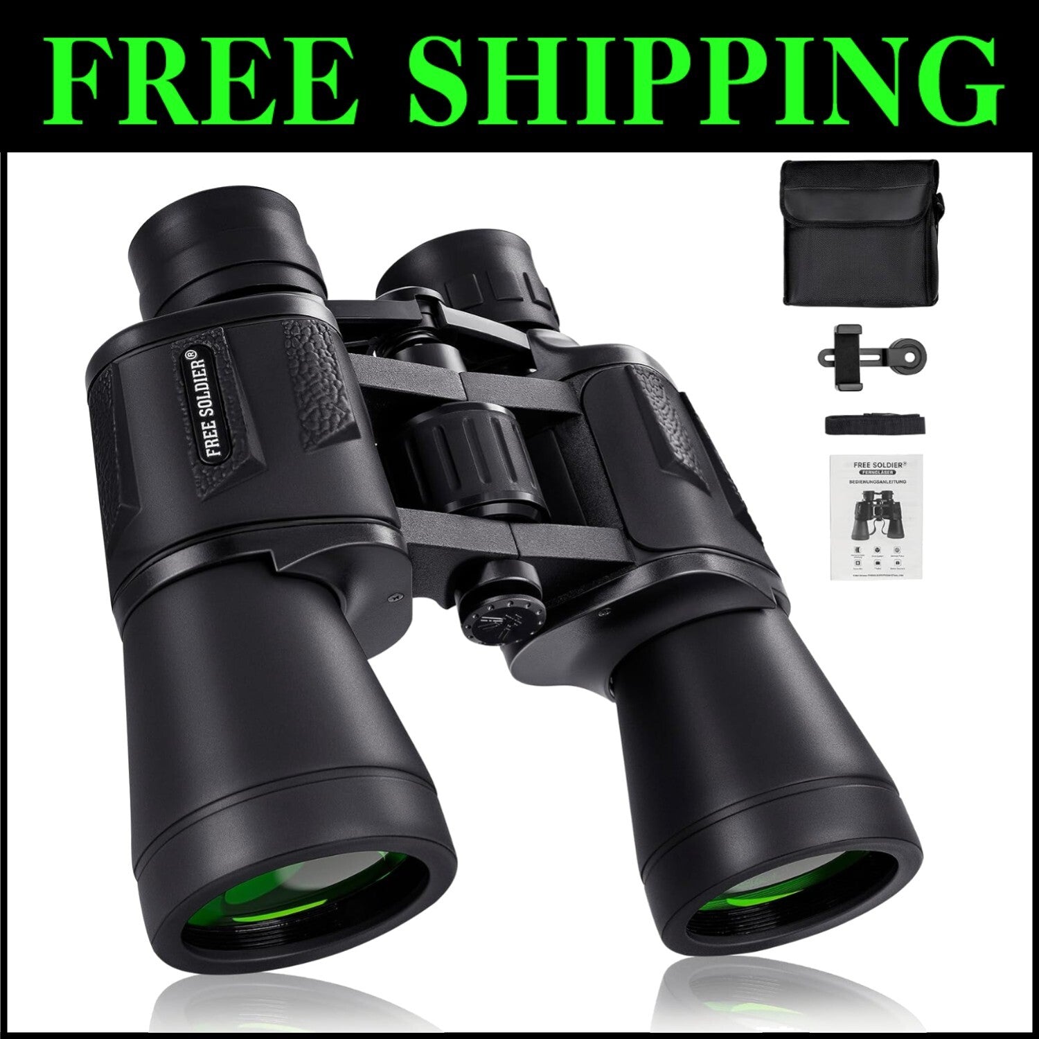 20x50 High Power Waterproof Binoculars with Smartphone Adapter for Bird Watching