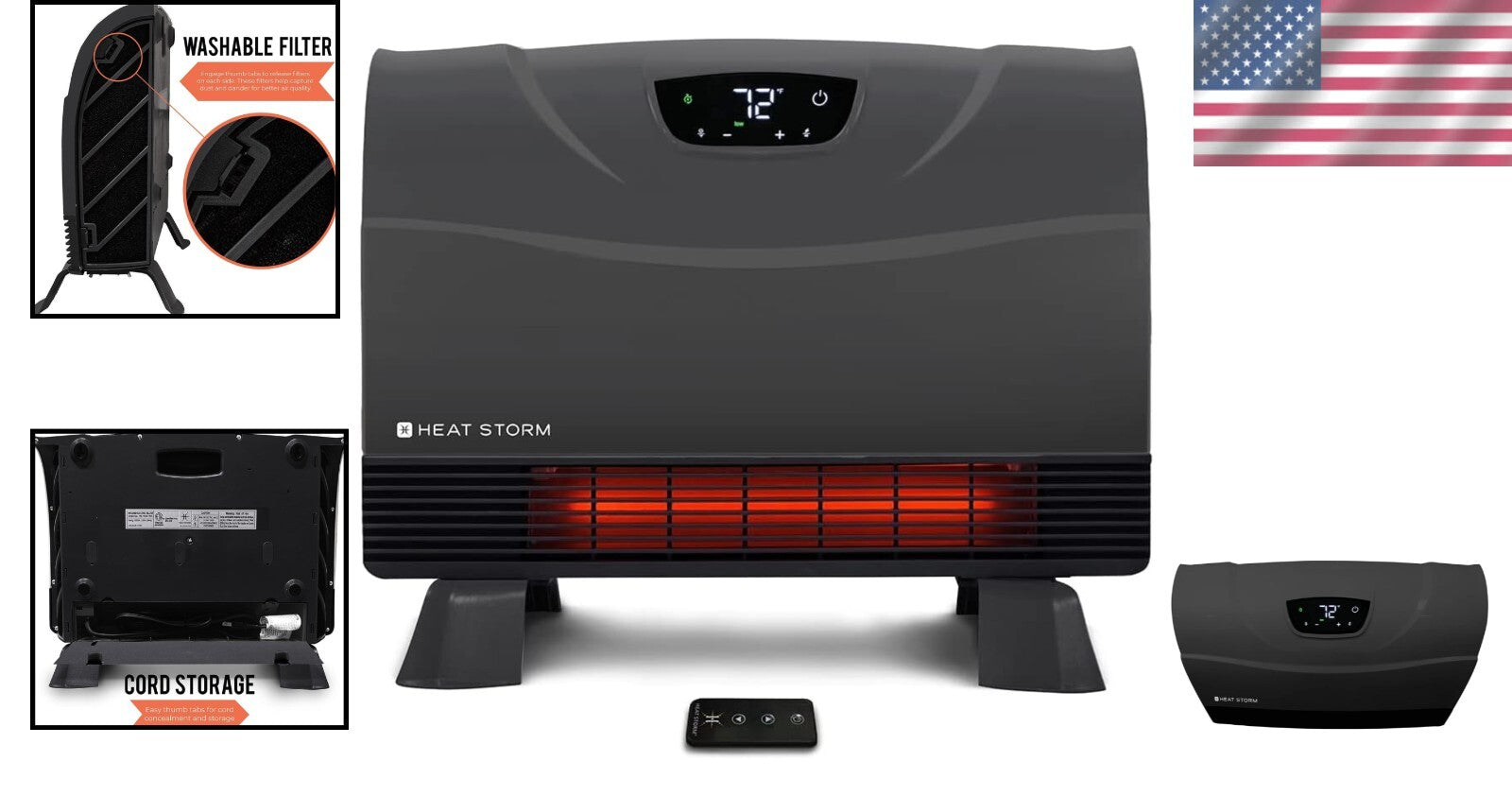 Energy-Efficient Infrared Space Heater, Remote Control, Wall/Floor Mount - 1500W