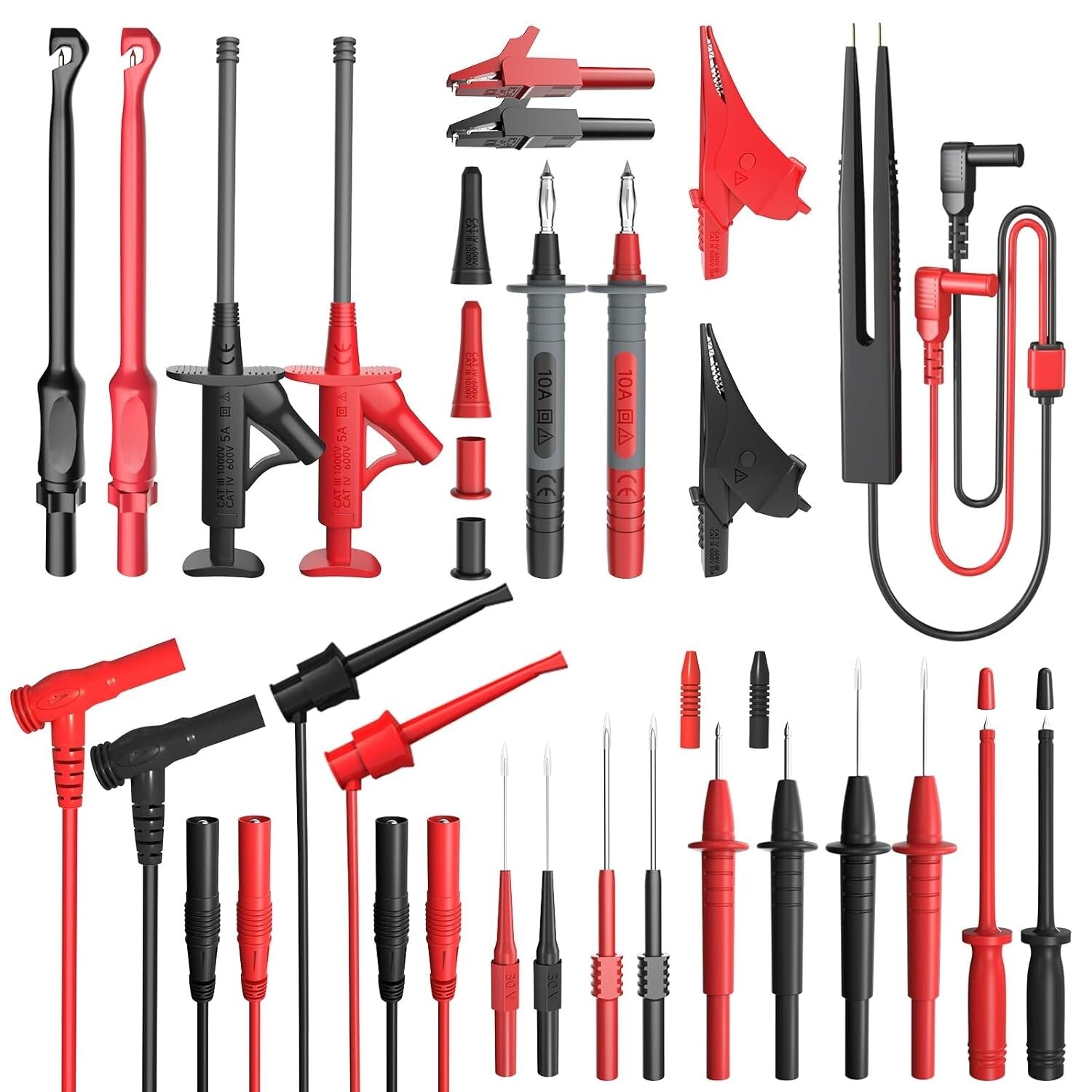 Professional Silicone Multimeter Test Leads Set with Alligator Clips & Tweezers