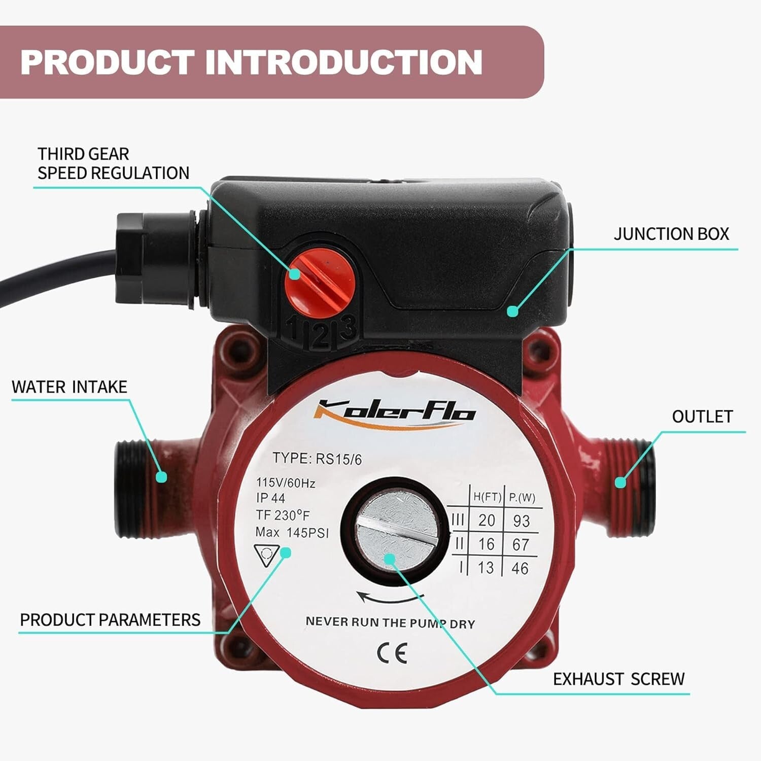 High Efficiency 3/4 Inch Circulation Water Pump - Prevents Pipe Freezing RS15-6