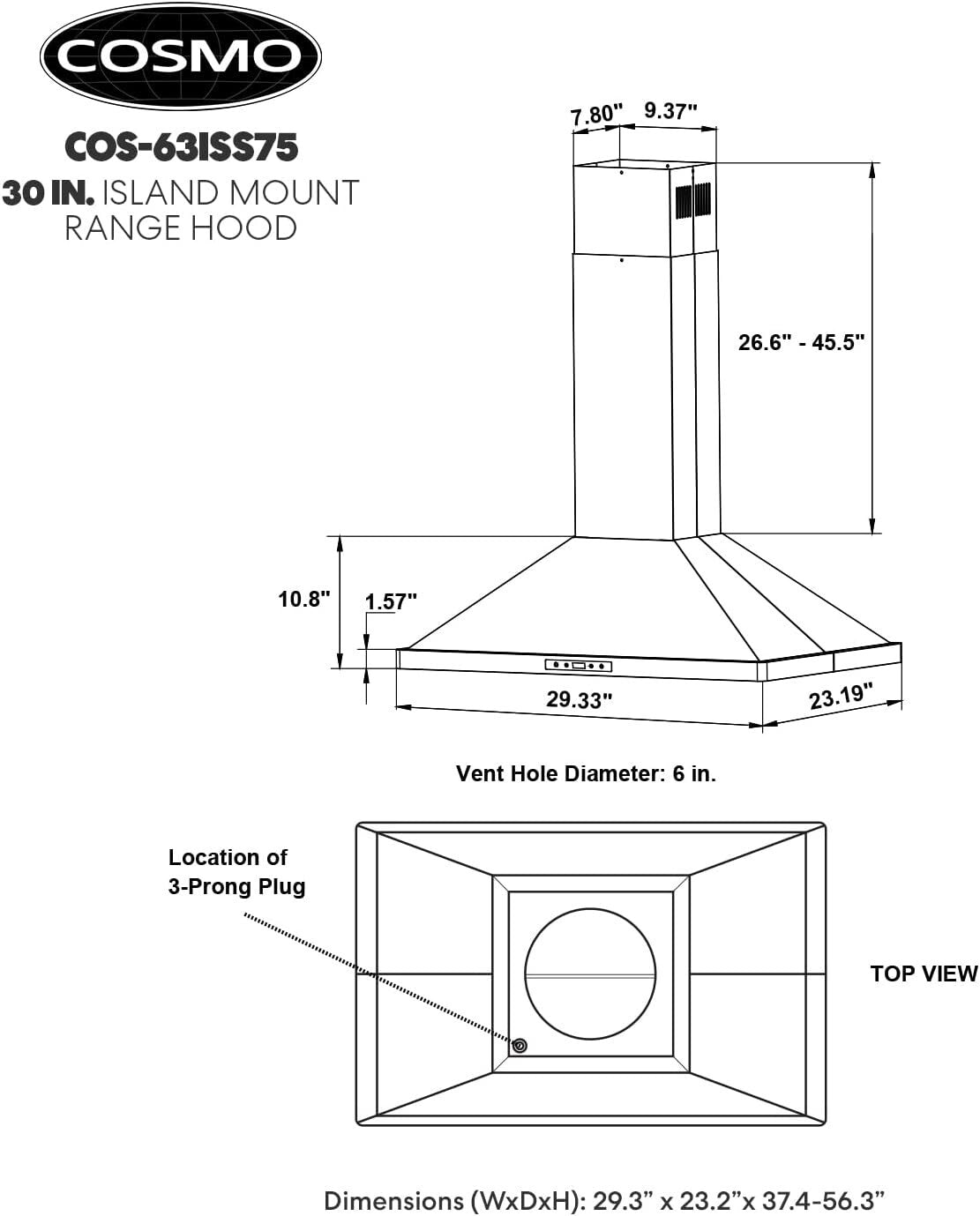 380 CFM Island Mount Range Hood with Touch Controls & Dishwasher-Safe Filters
