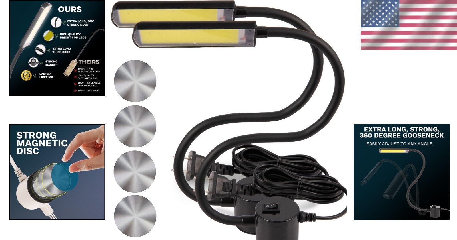 Adjustable 14'' LED Work Lights with Magnetic Base - Perfect for Crafts & Sewing