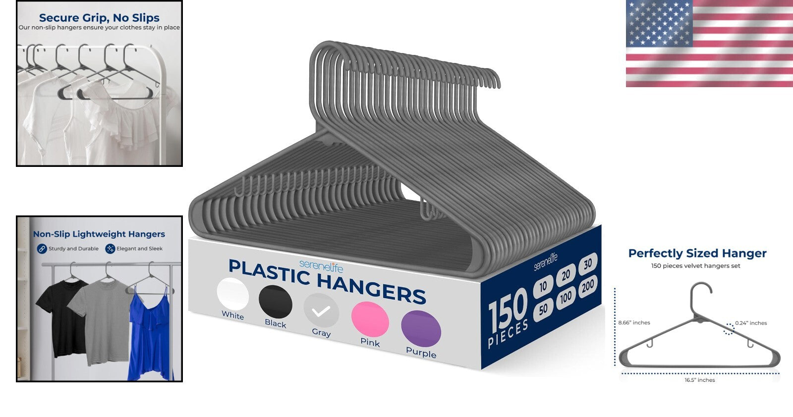 Ergonomic 150-Pack Plastic Hangers with Notch-Free Design - Ultimate Space Saver